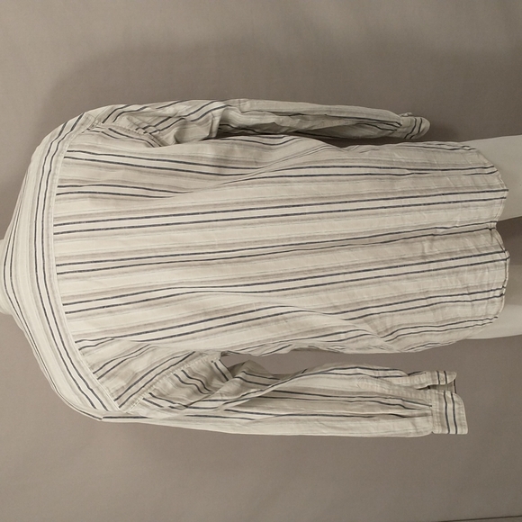 Natural Fiber USA Made XL Shirt Linen Cotton Band Collar Button Front Striped - Picture 4 of 8